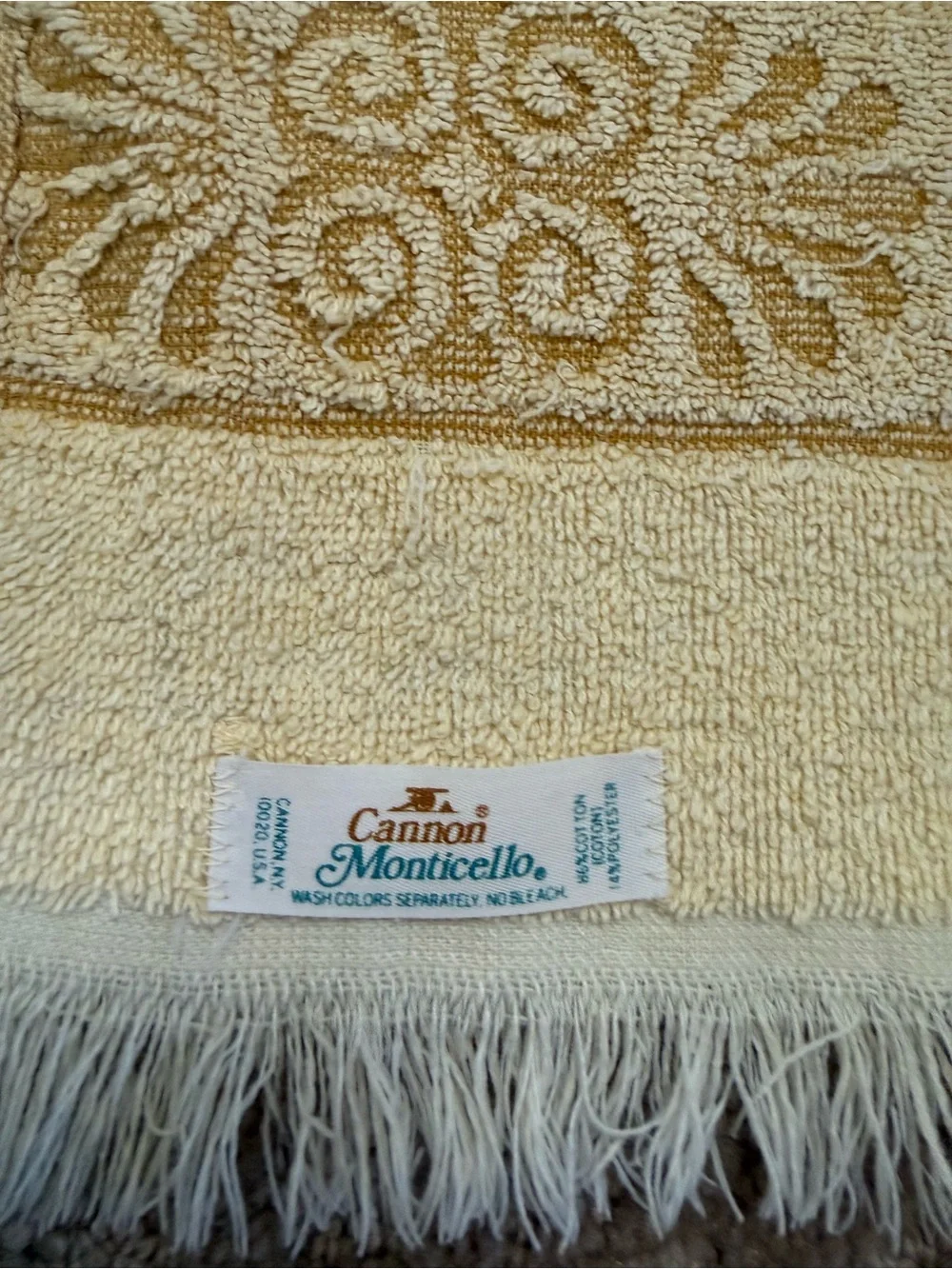 Vintage Cream & Gold Decorative Fringe Hand Towel - Classic Floral Border